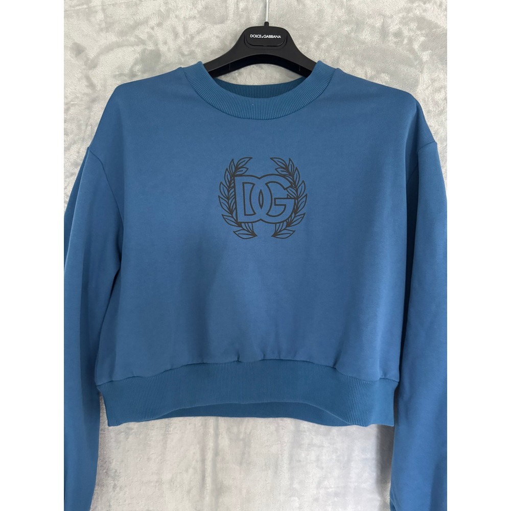 NWT Dolce & Gabbana Blue Crop DG Wreath Logo Sweatshirt IT 40 up to 10 MSRP $995